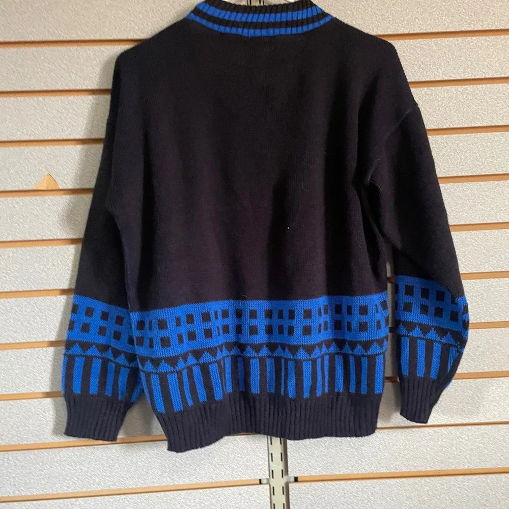 Vintage Brunny Black Blue Crest‎ Shield Knit Sweater Mens XL 80's